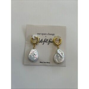Our Spare Change x FabFitFun Isla Pearl Hoop Earrings NWT